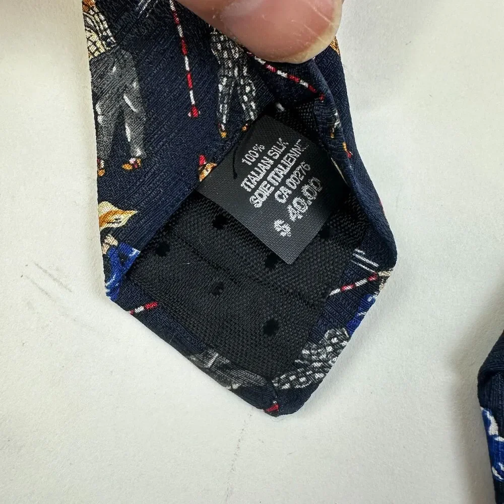 Gianfranco Mens 100%  Silk Tie Golf Print 58 x 3.75 Dark Navy Italy Sports